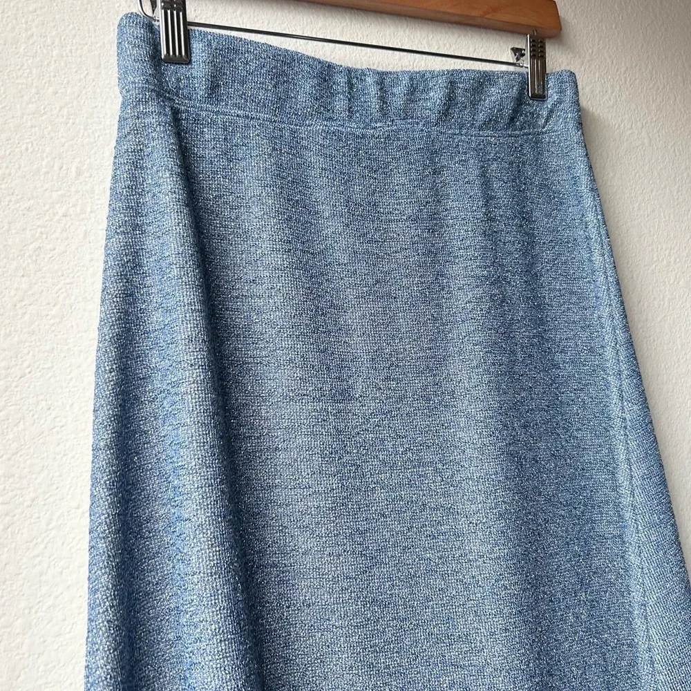 Hunter Bell New York Adrianna Blue Metallic Asymmetrical Midi Skirt Size Small